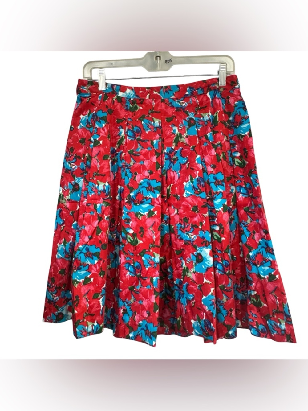 Talbots Floral Pleated Knee Length Skirt High Rise Red Blue Lined 6 preppy